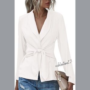 Women's V Neck Blazer Jacket Self Tie Knot White or Choose Color